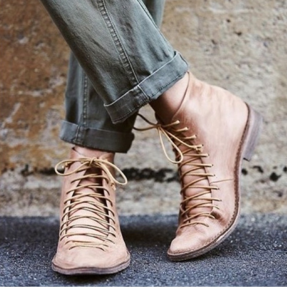 Free People Truxton Lace Up Distressed Booties 38